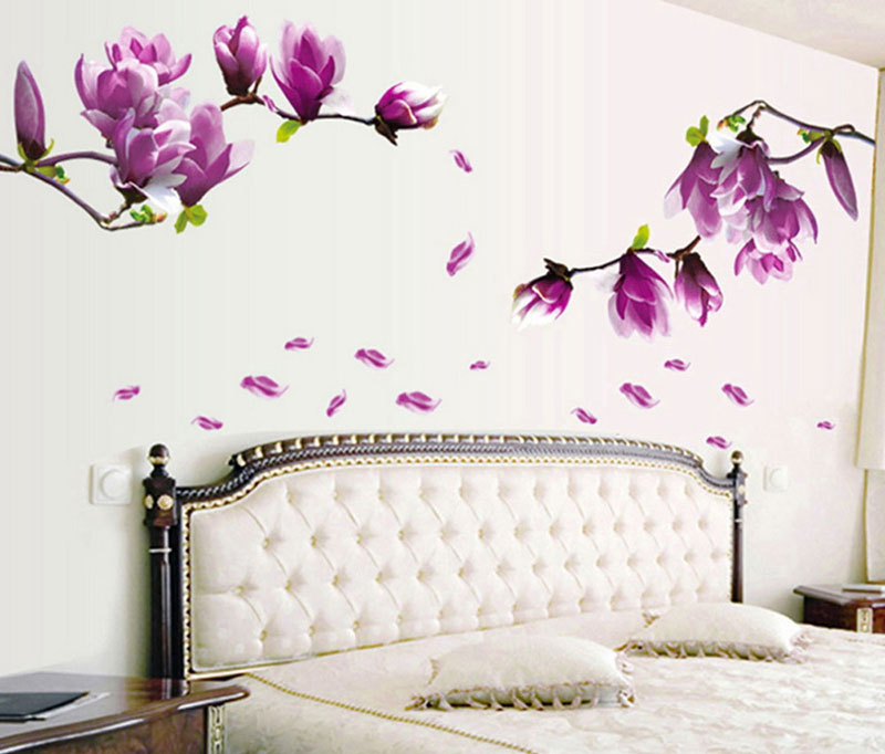 Роспись в спальне цветочки над кроватью
